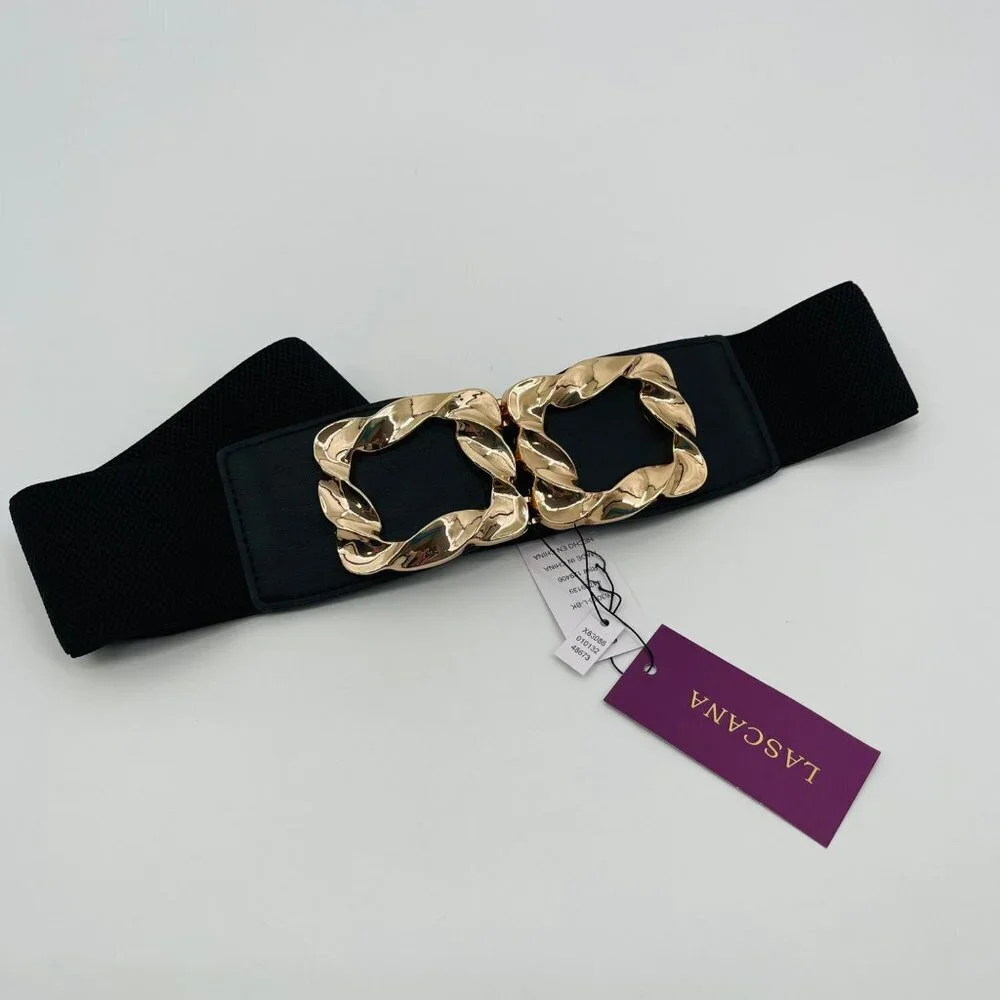 Lascana New Women's Black and Gold Square Waist Belt Size‎ L Elastic